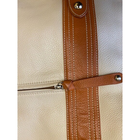 Cream and Brown  Genuine Leather Tote Shoulder Purse Bag - Picture 9 of 16